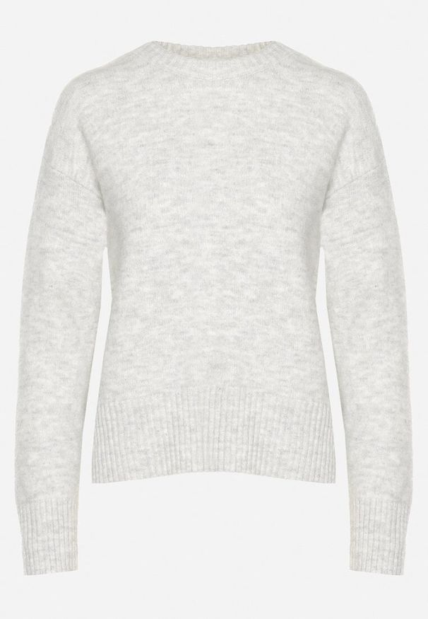 Born2be - Jasnoszary Sweter o Klasycznym Fasonie z Wełną Avartissa. Kolor: szary. Materiał: wełna. Sezon: zima. Styl: klasyczny