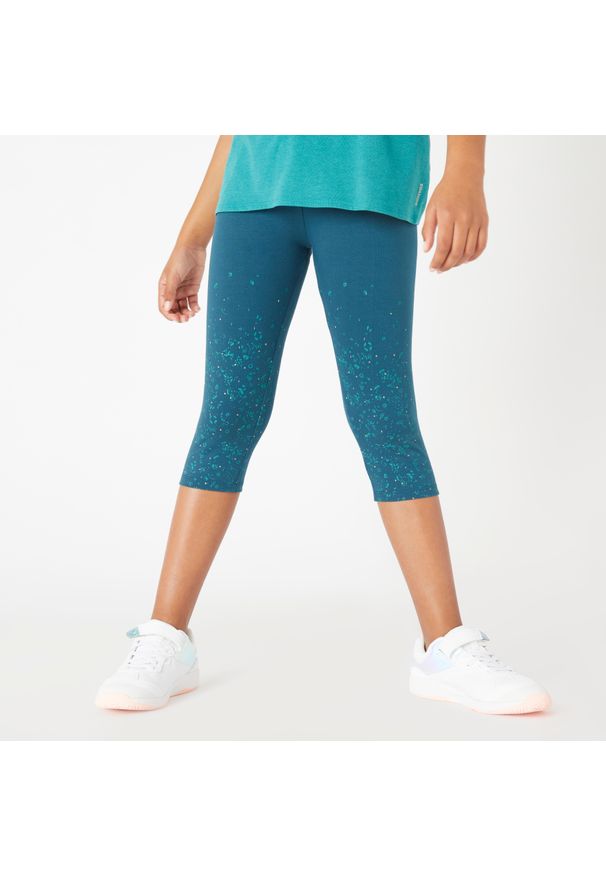 DOMYOS - Legginsy dziecięce Domyos 320 rybaczki. Okazja: na uczelnię. Kolor: niebieski, wielokolorowy, zielony. Materiał: bawełna, materiał, elastan. Styl: sportowy