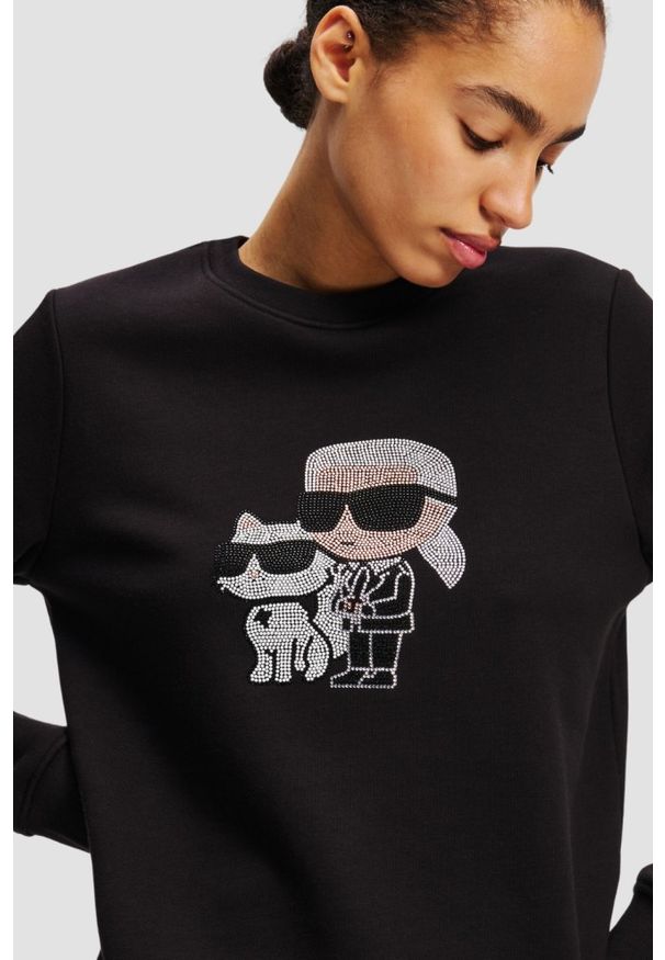 Karl Lagerfeld - KARL LAGERFELD Czarna damska bluza z cyrkoniami Ikon Rs Duo, Rozmiar L. Kolor: czarny