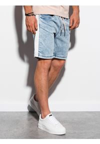 Ombre Clothing - Krótkie spodenki męskie jeansowe W221 - jasny jeans - XXL. Okazja: na co dzień. Materiał: jeans. Długość: krótkie. Wzór: kolorowy. Sezon: lato. Styl: klasyczny, casual