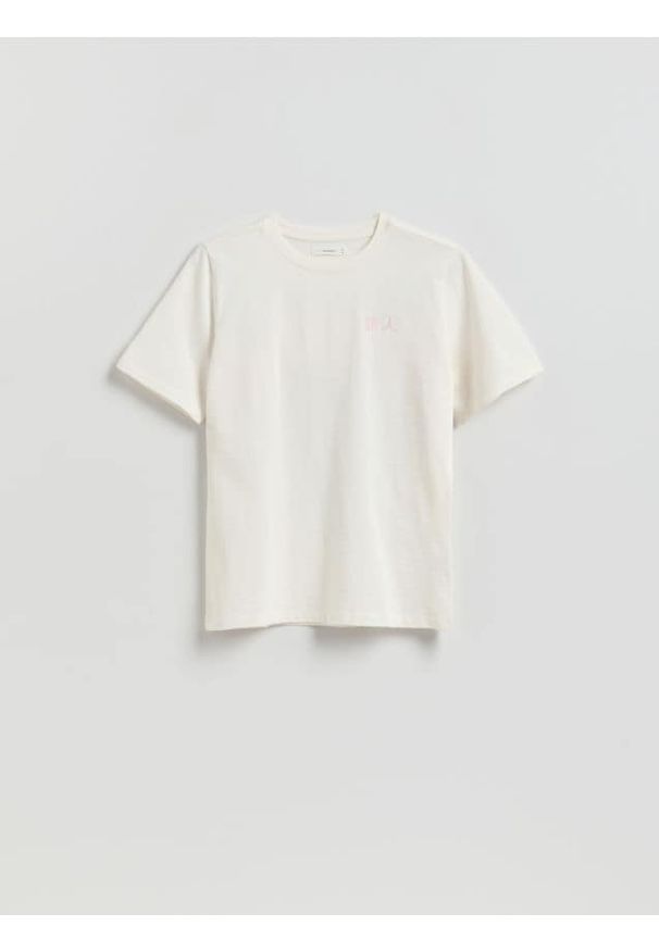 Reserved - T-shirt z nadrukiem - biały. Kolor: biały. Materiał: bawełna. Wzór: nadruk