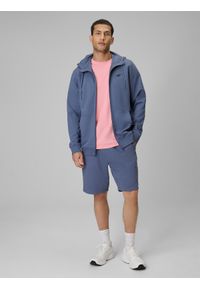 4f - 4F Bluza dresowa regular z kapturem męska - niebieska L. Okazja: na co dzień. Typ kołnierza: kaptur. Kolor: niebieski. Materiał: dresówka. Długość rękawa: raglanowy rękaw. Styl: casual #2