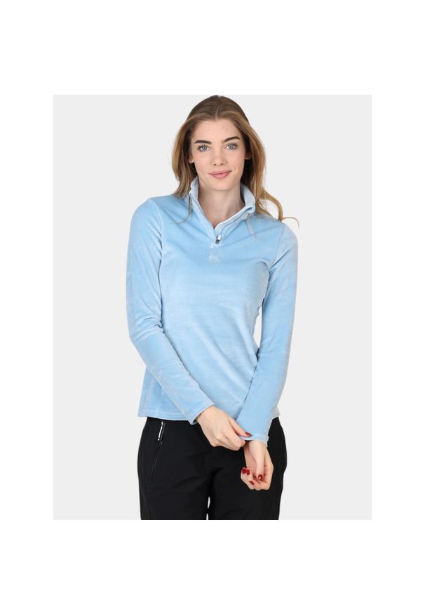 Sweter damski Spyder Shimmer Bug HZ. Typ kołnierza: polo. Kolor: niebieski. Materiał: polar. Wzór: aplikacja. Sport: turystyka piesza
