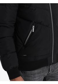 Ombre Clothing - Pikowana kurtka męska bomberka z metalowymi zamkami - czarna V1 OM-JALP-0143 - XXL. Kolor: czarny. Materiał: poliester. Wzór: nadruk #6