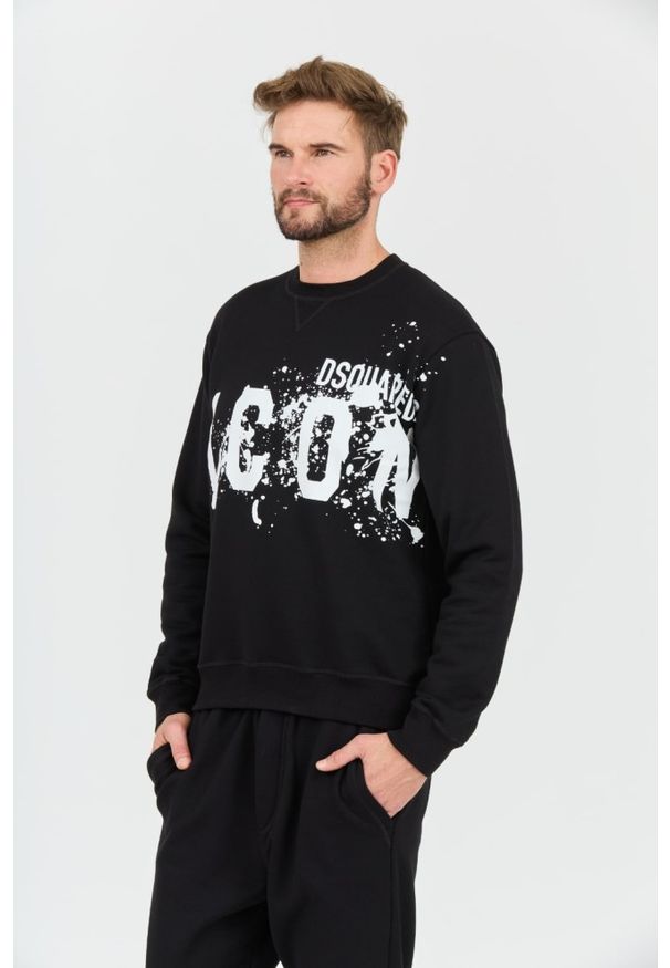 DSQUARED2 Czarna męska bluza Icon Splash Cool Fit Crewneck, Rozmiar XL. Kolor: czarny