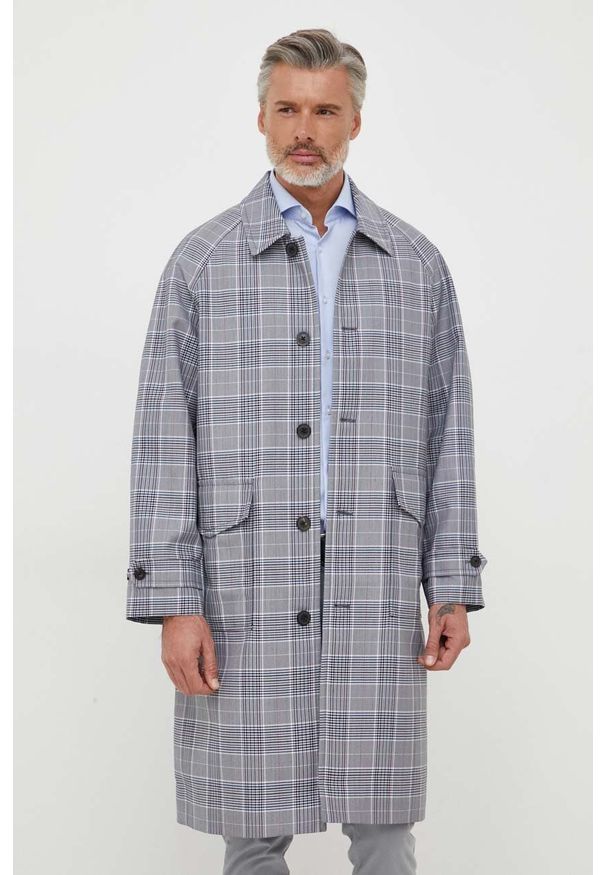 TOMMY HILFIGER - Tommy Hilfiger płaszcz z domieszką wełny kolor granatowy przejściowy. Okazja: na co dzień. Kolor: niebieski. Materiał: wełna. Długość rękawa: raglanowy rękaw. Styl: casual