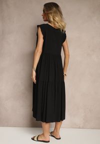 Renee - Czarna Sukienka z Bawełny z Falbankami Hirlio. Okazja: na co dzień. Typ kołnierza: kołnierz z falbankami. Kolor: czarny. Materiał: bawełna. Sezon: lato. Styl: casual, elegancki