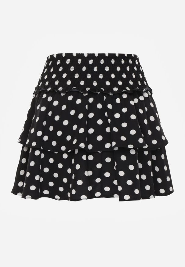 Born2be - Czarna Spódnica Mini w Kropki z Falbankami Xanitta. Kolor: czarny. Wzór: kropki