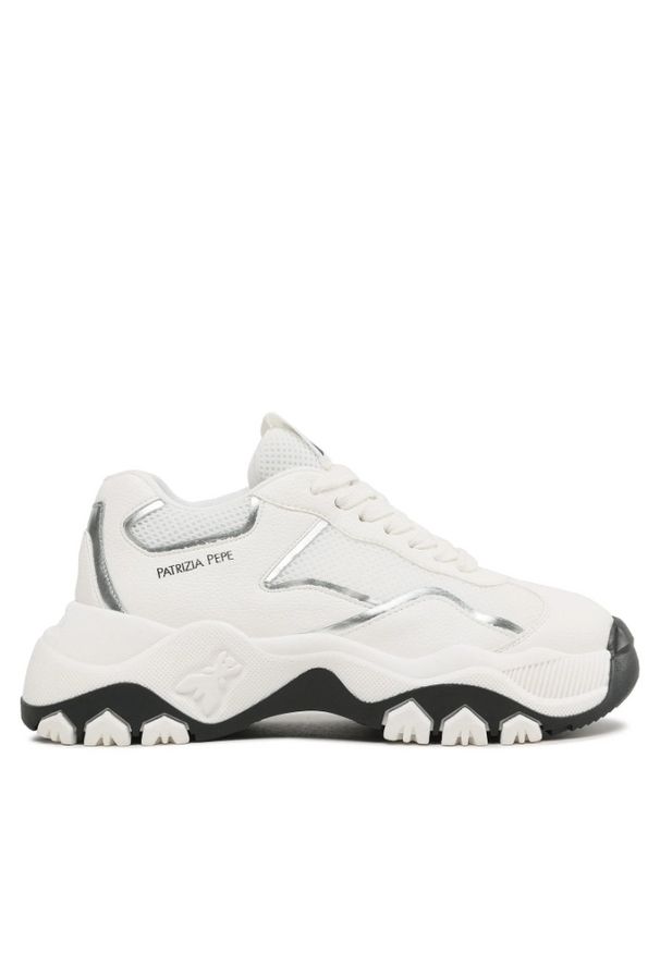 Patrizia Pepe Sneakersy | 8Z0081/E028 | Kobieta | Biały, Srebrny. Nosek buta: okrągły. Kolor: biały, wielokolorowy, srebrny. Materiał: skóra ekologiczna, tkanina. Wzór: aplikacja. Obcas: na platformie. Sport: turystyka piesza