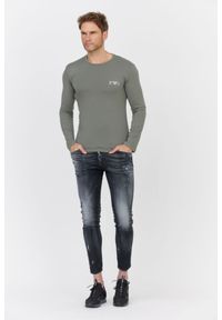 Emporio Armani - EMPORIO ARMANI Zielony longsleeve męski z granatowym logo, Rozmiar S. Kolor: zielony. Materiał: prążkowany. Długość rękawa: długi rękaw #3