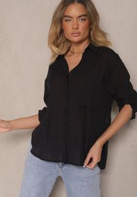 Renee - Czarna Koszula w Paski z Bawełny z Jedną Kieszonką Liasene. Okazja: na co dzień. Typ kołnierza: kołnierzyk klasyczny. Kolor: czarny. Materiał: bawełna. Długość rękawa: długi rękaw. Długość: długie. Wzór: paski. Styl: klasyczny, casual, elegancki #3