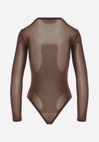 Born2be - Brązowe Gładkie Body z Długimi Rękawami Teuma. Kolor: brązowy. Długość rękawa: długi rękaw. Długość: długie. Wzór: gładki #3