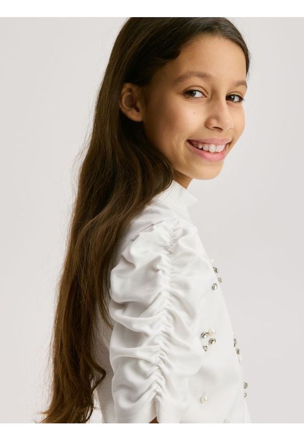 Reserved - Elegancka bluzka z wiskozy - złamana biel. Materiał: wiskoza. Styl: elegancki