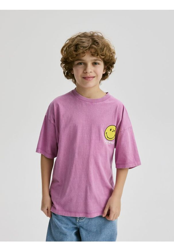 Reserved - T-shirt SmileyWorld® - fuksja. Kolor: różowy