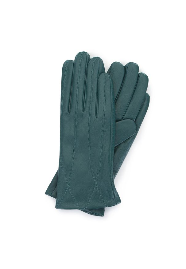 Wittchen - Damskie rękawiczki ze skóry stębnowane. Kolor: zielony. Materiał: skóra. Wzór: aplikacja. Sezon: jesień, zima. Styl: klasyczny, elegancki