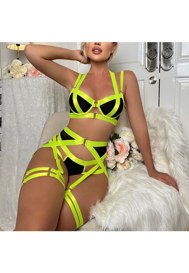 Intica - Komplet bielizny z pasem do pończoch regulowane zapięcia Dalija. Kolor: różowy. Materiał: materiał. Wzór: paski