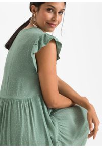 Sukienka z częścią spódnicową z falban bonprix jasnozielony w groszki. Kolor: zielony. Wzór: grochy #2