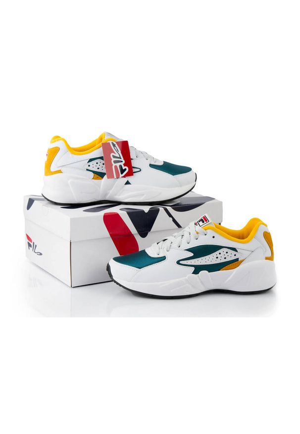 Buty do biegania męskie Fila Mindblower białe. Kolor: żółty, biały, wielokolorowy. Materiał: guma, materiał, tkanina, syntetyk