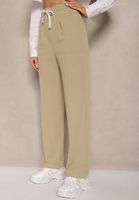 Renee - Zielone Spodnie High Waist z Prostą Nogawką i Gumką w Pasie Fadesa. Okazja: na co dzień. Stan: podwyższony. Kolor: zielony. Styl: casual #4