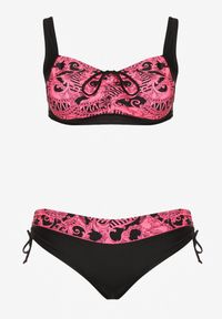 Born2be - Fuksjowe Bikini ze Ściągaczami Biustonosz i Majtki Figi Miladenna. Kolekcja: plus size. Kolor: różowy. Materiał: len. Wzór: aplikacja #5