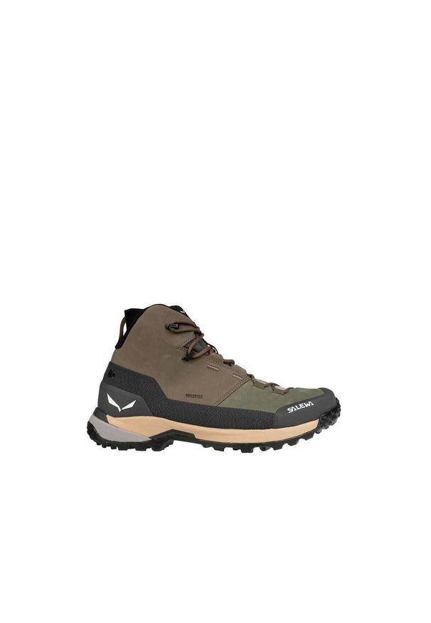 Salewa - Buty trekkingowe wysokie męskie Puez Leather Mid Ptx. Kolor: zielony, wielokolorowy, beżowy, szary. Materiał: skóra