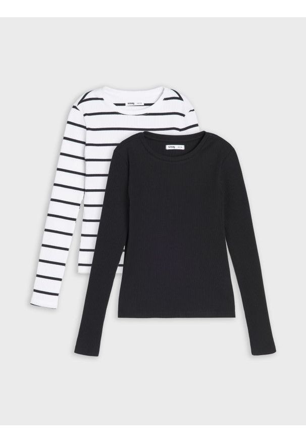 Sinsay - Bawełniane koszulki z długim rękawem 2 pack - wielobarwny. Materiał: bawełna. Długość rękawa: długi rękaw. Długość: długie