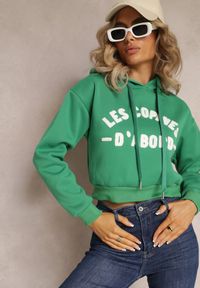 Renee - Zielona Dzianinowa Bluza z Nadrukiem i Kapturem Faminese. Kolor: zielony. Materiał: dzianina. Wzór: nadruk. Sezon: zima #5