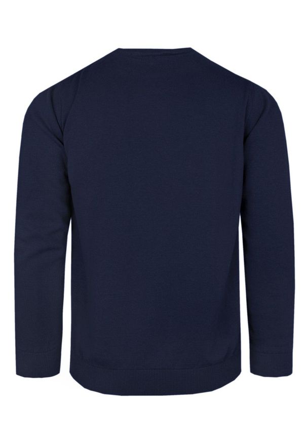 Klasyczny Sweter Męski - Rigon - Bawełna - Granatowy. Kolor: niebieski. Materiał: bawełna. Wzór: nadruk. Styl: klasyczny