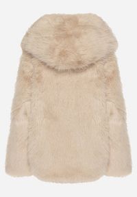 Born2be - Beżowa Kurtka Futerko Oversize z Kapturem Unillea. Okazja: na co dzień. Typ kołnierza: kaptur. Kolor: beżowy. Materiał: futro. Styl: elegancki, casual