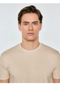 Big-Star - Koszulka męska w drobne paski beżowa Fredriser 801. Okazja: na co dzień. Kolor: beżowy. Materiał: dzianina, jeans, materiał. Wzór: paski. Sezon: lato. Styl: casual #6