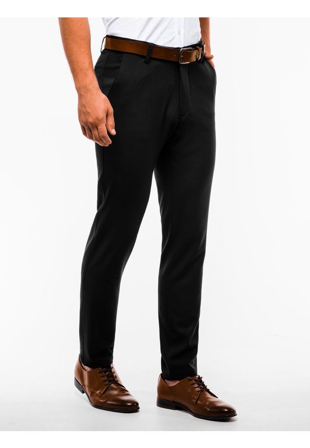 Ombre Clothing - Spodnie męskie chino P832 - czarne - M. Kolor: czarny. Materiał: tkanina, poliester, elastan, wiskoza. Styl: klasyczny, elegancki