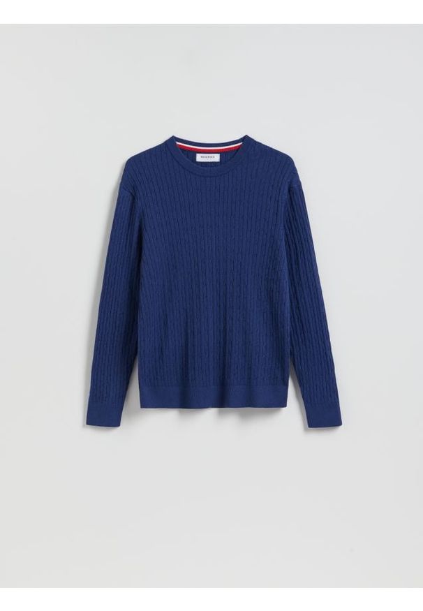 Reserved - Strukturalny sweter z bawełną - niebieski. Kolor: niebieski. Materiał: bawełna