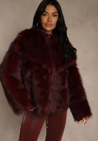 Renee - Bordowa Elegancka Kurtka Futerko z Kołnierzem Vertirida. Okazja: na spacer. Kolor: czerwony. Materiał: futro. Sezon: zima. Styl: elegancki #4