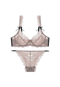 Intica - Komplet bielizny z koronki z delikatnymi wiązaniami Aftina. Kolor: beżowy. Materiał: koronka. Wzór: koronka