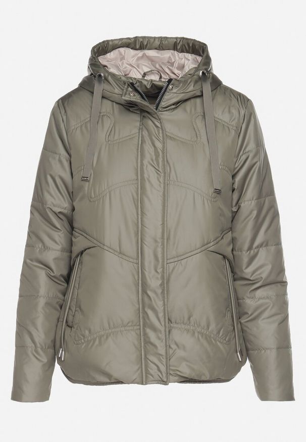 Born2be - Zielona Casualowa Kurtka z Kapturem i Ozdobnymi Sznurkami Evialinae. Okazja: na co dzień. Typ kołnierza: kaptur. Kolor: zielony. Materiał: poliester, jeans. Styl: casual