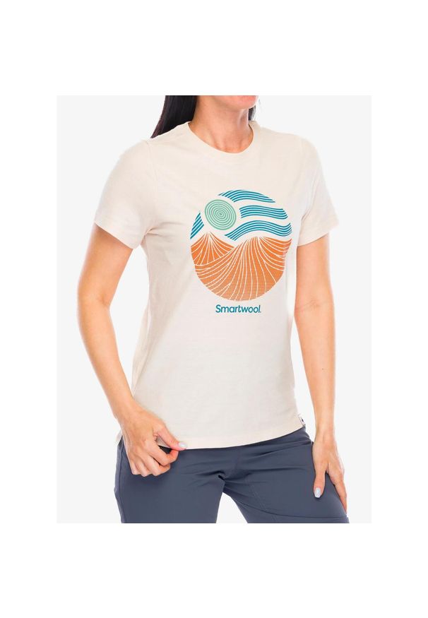 Koszulka z nadrukiem damska Smartwool Horizon View Graphic Short Sleeve. Kolor: beżowy. Wzór: nadruk