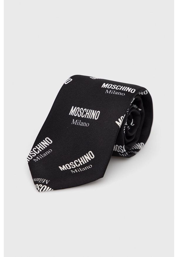 MOSCHINO - Moschino Krawat kolor czarny. Kolor: czarny. Materiał: materiał