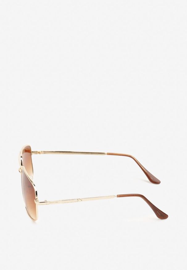 Born2be - Brązowe Okulary Przeciwsłoneczne w Stylu Pilotek Graleine. Kolor: brązowy. Materiał: jeans