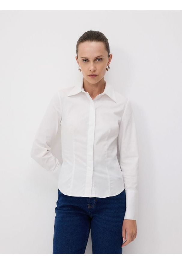 Reserved - Koszula z bawełną - biały. Kolor: biały. Materiał: bawełna