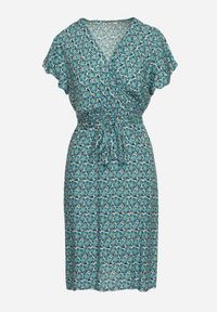 Born2be - Niebieska Sukienka z Wiskozy z Kopertowym Dekoltem i Gumką w Talii Moanalise. Kolor: niebieski. Materiał: wiskoza. Sezon: lato. Typ sukienki: kopertowe #4