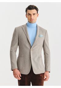 Pako Lorente - PAKO LORENTE - Jasnobrązowa marynarka w drobną kartkę. Okazja: na co dzień. Kolor: brązowy. Materiał: poliester, wełna. Wzór: kratka. Styl: casual #1