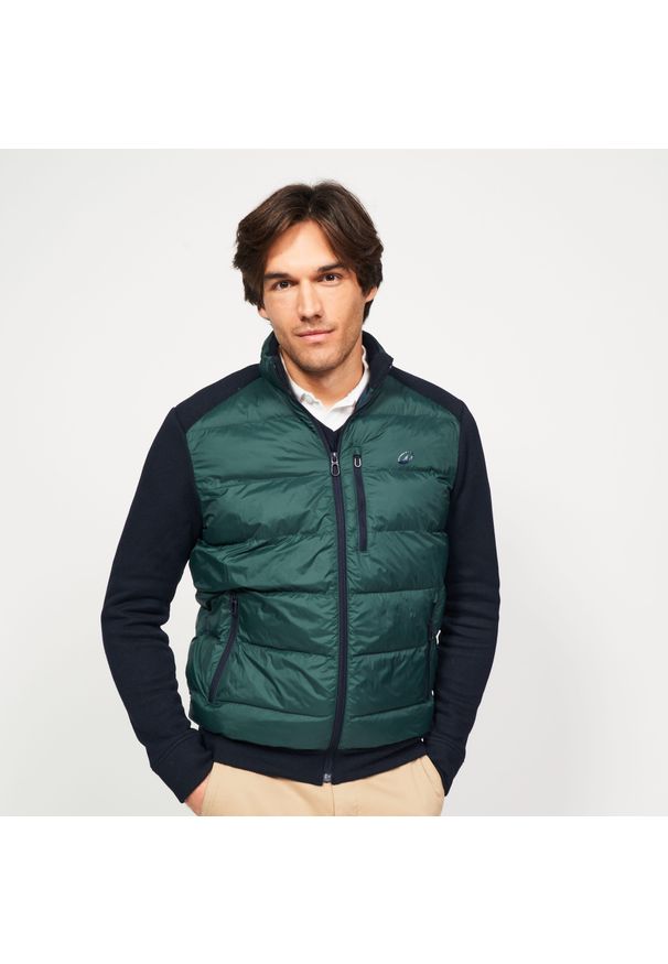 INESIS - Kurtka do golfa męska ciepła CW900 hybrydowa. Typ kołnierza: golf. Kolor: niebieski, wielokolorowy, zielony. Materiał: poliester, materiał, dzianina, syntetyk, polar. Sport: golf