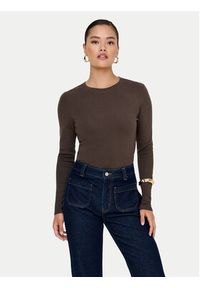 only - ONLY Bluzka Riley 15323159 Brązowy Slim Fit. Kolor: brązowy. Materiał: bawełna #2