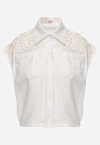 Renee - Biała Boho Koszula z Wiskozy Bez Rękawów ze Ściągaczem w Talii Assabel. Okazja: na co dzień. Kolor: biały. Materiał: wiskoza. Długość rękawa: bez rękawów. Wzór: gładki. Sezon: lato. Styl: boho #2