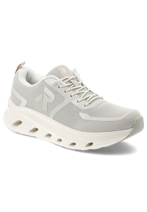 Sneakersy damskie Rieker, nowoczesna forma z lekkiej oddychającej cholewki zapewniająca wygodę amortyzowana podeszwa sportowy charakter, szare, W3504. Okazja: na co dzień. Zapięcie: sznurówki. Kolor: szary. Materiał: materiał. Szerokość cholewki: normalna