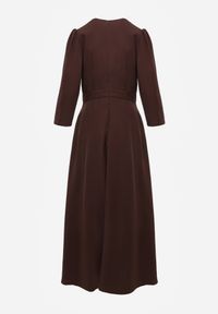 Born2be - Brązowa Kopertowa Sukienka Wieczorowa z Metaliczną Aplikacją w Talii Henalana. Okazja: na imprezę. Typ kołnierza: dekolt w serek. Kolor: brązowy. Wzór: aplikacja. Typ sukienki: kopertowe. Styl: wizytowy #8