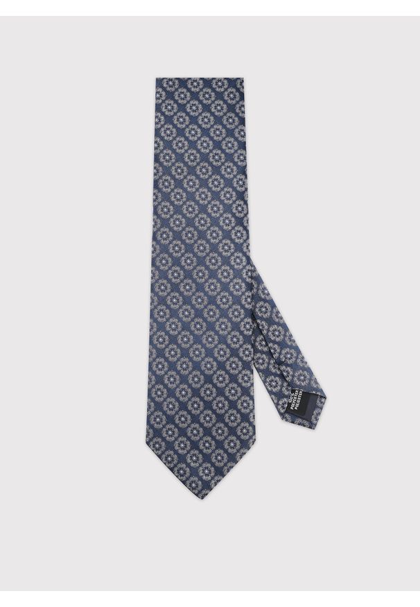 Pako Lorente - PAKO LORENTE – Granatowy krawat w kwiaty. Kolor: niebieski. Materiał: poliester. Wzór: kwiaty
