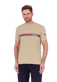 Guess - GUESS Beżowy męski t-shirt Jamey, Rozmiar XXL. Kolor: beżowy