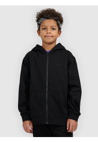 4f - 4F Bluza dresowa rozpinana z kapturem chłopięca - czarna 152 (11-12 lat). Okazja: na co dzień. Typ kołnierza: kaptur. Kolor: czarny. Materiał: dresówka. Wzór: gładki, ze splotem. Sezon: lato. Styl: casual, sportowy #2
