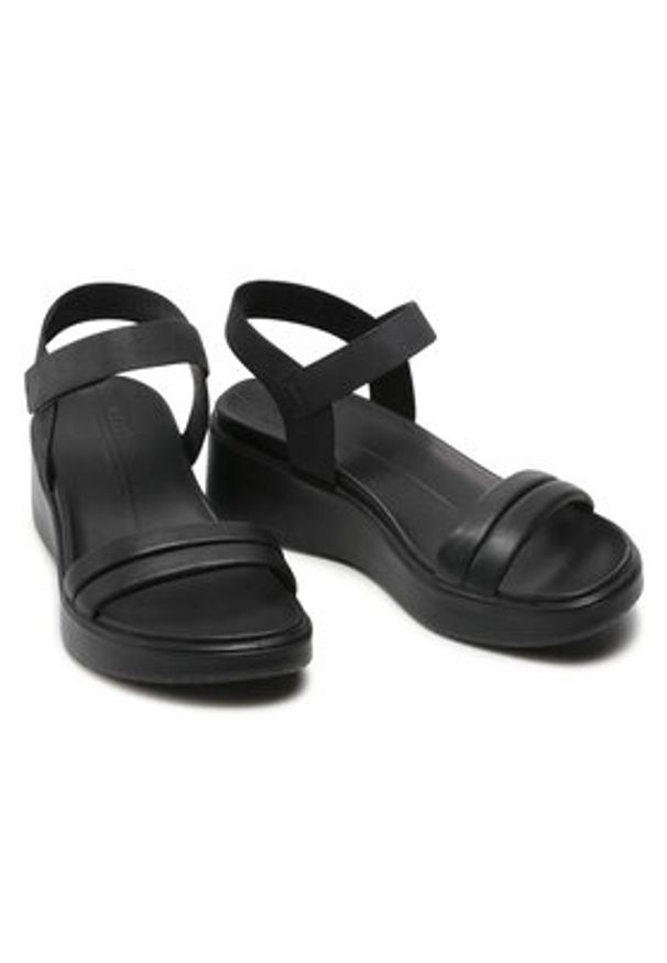 ecco - ECCO Sandały Flowt Wedge Lx W 27330351052 Czarny. Kolor: czarny. Materiał: skóra, nubuk